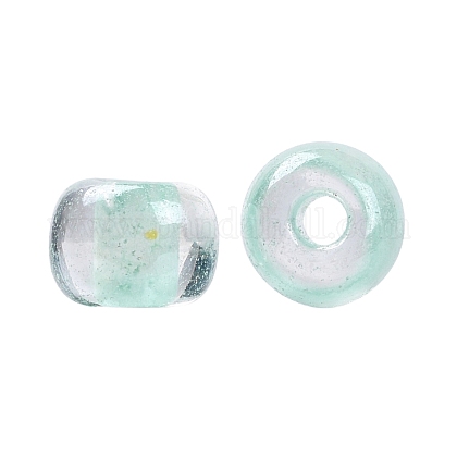 6/0 ガラスシードビーズ  透明な内側の色の光沢  丸い穴  ラウンド  ライトシアン  6/0  4~5x2.5~4.5mm  穴：1.2mm  約4500個/袋 SEED-A015-4mm-2213-1