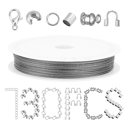 SUNNYCLUE 1 Box 730Pcs Tube Brass Crimp Beads & Brass Crimp Beads Cover & Bead Tips & Brass Wire Guardians & Jump Rings & Lobster Claw Clasps & Tiger Tail Craft Wire Jewelry Making Supplies KK-SC0002-15-1