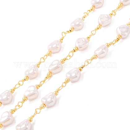 ABS Plastic Pearl Nugget Beaded Chains CHC-K012-06G-1