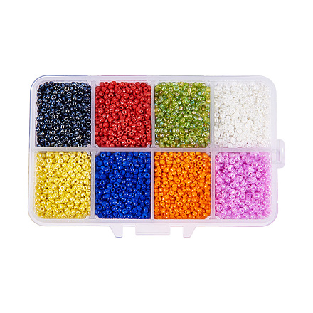 1 boîte 8 couleurs mixtes 12/0 perles en verre rondes SEED-X0050-2mm-19-1