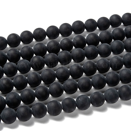 Grade A chapelets de perles rondes en agate noire mate naturelle X-G447-4-1