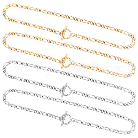 UNICRAFTALE 4Pcs 2 Colors OT Buckle Necklace 304 Stainless Steel Figaro Chains Necklace with Toggle Clasp Hypoallergenic Metal Necklace 38cm for Men Women Golden Stainless Steel Color NJEW-UN0001-33-1