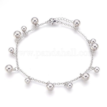 Bracelets de cheville en 304 acier inoxydable avec pendentif AJEW-P069-07P-1