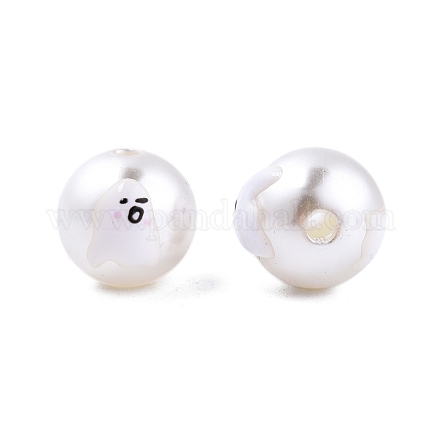 ハロウィーン不透明な abs 樹脂プラスチック模造真珠エナメル ビーズ  幽霊と丸い  ホワイト  11.5~12mm  穴：2mm KY-G020-01N-1