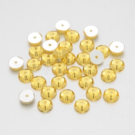 バックメッキ多面カット半円形の台湾アクリルラインストーンビーズ  ゴールド  4x2mm  穴：1mm ACRT-M08-4-02-1