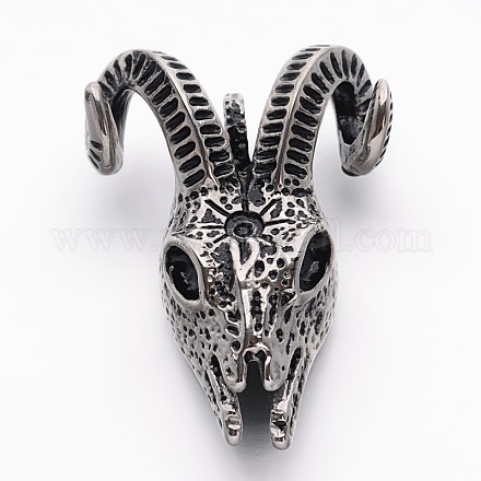 Retro 304 Stainless Steel Goat Skull Pendants STAS-E094-11AS-1