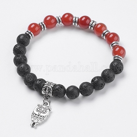 Natural Lava Rock Beads Charm Bracelets BJEW-O161-27-1