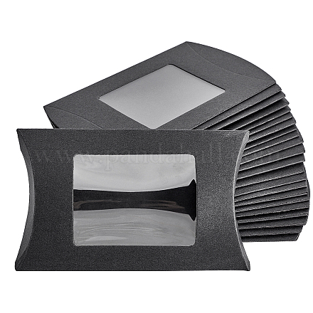 Globleland クラフト紙ピローボックス  ギフトキャンディー梱包箱  クリアウィンドウ付き  ブラック  箱：12.5x8x2センチメートル CON-GL0001-02-02-1