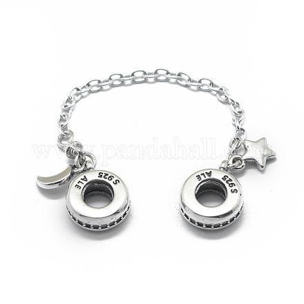 925 Sterling Silver European Beads with Safety Chain STER-E064-14AS-1