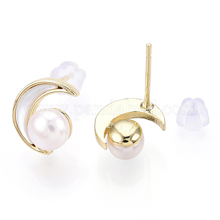 Orecchini a bottone con conchiglia bianca naturale e perla a mezzaluna PEAR-N020-05N-1