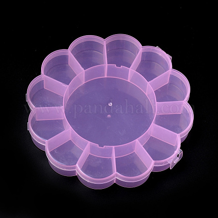 花のプラスチックビーズ保存容器  13のコンパートメント  ピンク  15.5x15.5x2.5cm CON-Q023-21A-1