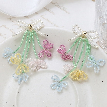 Glass Seed Beaded Woven Flower Pendant Deocrations INS-PW0002-12A-1