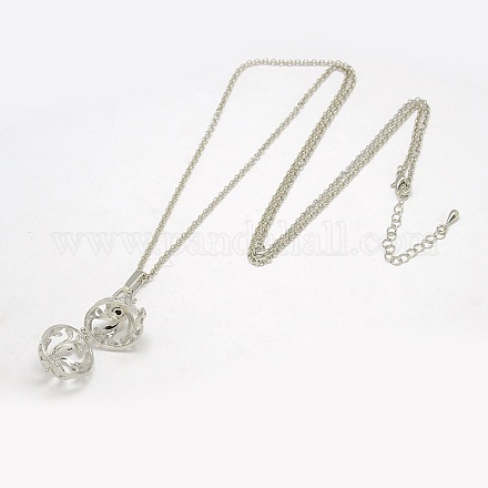 Trendy Women's Long Rolo Chain Brass Cage Pendant Necklaces NJEW-F041-06-1