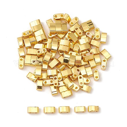 メタリックカラーのガラスシードビーズ  2穴  長方形  黄金メッキ  4.5~5.5x2x2~2.5mm  穴：0.5~0.8mm SEED-YW0002-36A-1