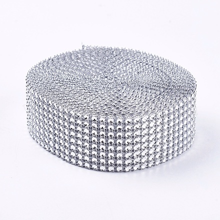 8列プラスチックダイヤモンドメッシュラップロール  ラインストーンクリスタルリボン  ケーキの結婚式の装飾  銀  40x1mm  約10ヤード/ロール（9メートル/ロール） OCOR-WH0048-01B-4cm-1