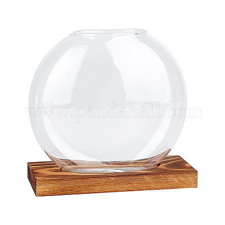 ガラスの花瓶  天然木ベース  オーバル  シエナ  60x130x125mm DJEW-WH0007-59B-1