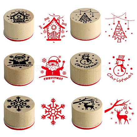 6pcs 6 styles de timbres en bois sur le thème de Noël SCRA-PW0007-91-1