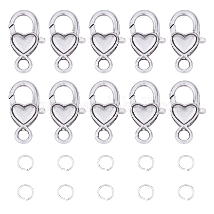Pandahall 30 unids corazón cierress de garra de langosta con 50 piezas anillos de salto cierress de collar de plata antiguos cierress de pulsera para hacer joyas TIBE-PH0005-17-1