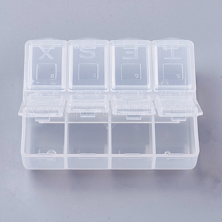 ポリプロピレンプラスチックビーズ容器  フリップトップビーズ収納  8のコンパートメント  長方形  透明  7.5x6.2x2.5cm  8区画/ボックス X-CON-I007-01-1