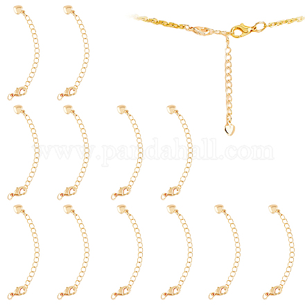 Superfindings 14 rallonge de chaîne en laiton plaqué or 18 carats avec fermoirs mousquetons et breloque en forme de cœur pour bracelet KK-FH0004-87-1