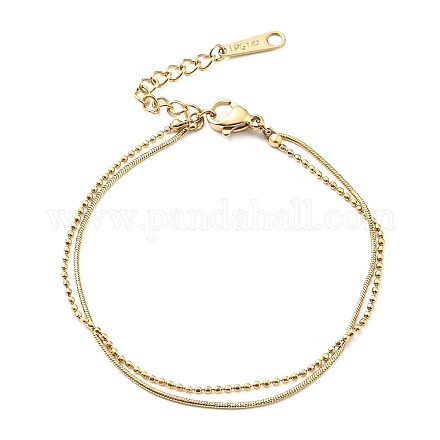 304 bracelet rond en acier inoxydable avec chaînes serpent et boules double couche multi-brins pour femme BJEW-B064-11G-1