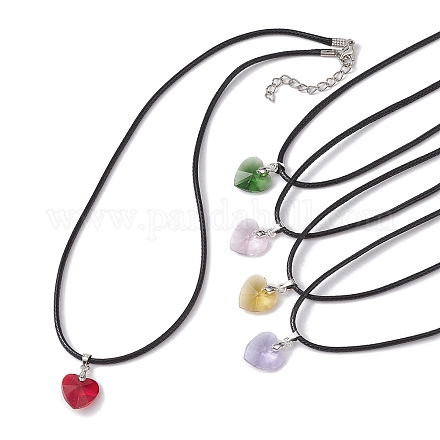 Ожерелья с подвесками в виде стеклянных сердечек на день святого валентина NJEW-JN04570-01-1