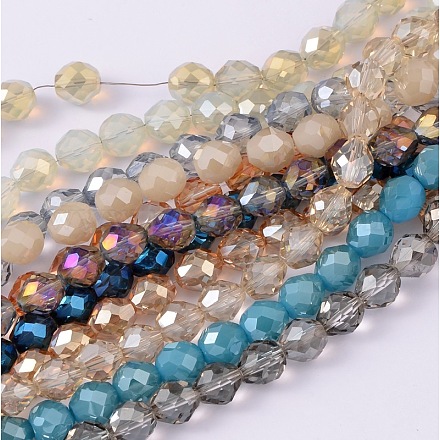 Faceted Round Electroplate Glass Beads Strands EGLA-J085-M-1