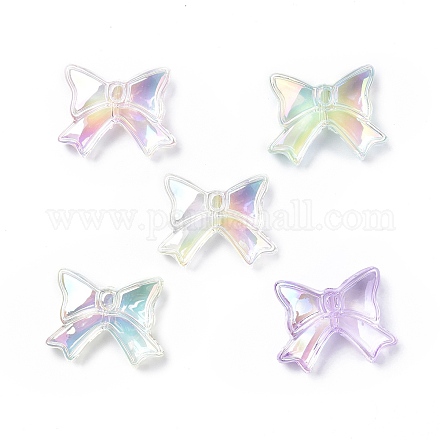 UV Plating Rainbow Iridescent Acrylic Beads OACR-H015-03-1