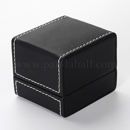 長方形の模造革リングボックス  ブラック  6.8x6x5.8mm X-LBOX-F001-04-1