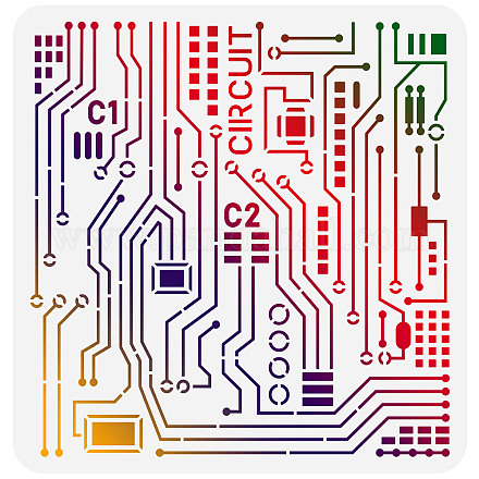 FINGERINSPIRE Circuit Board Stencil 30x30cm Reusable Mixed Media Stencils for Painting Large Size Electronic Sketch Stencils for Painting on Wall DIY-WH0172-1010-1