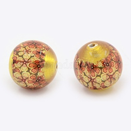 2PCS Round Flower Pattern Picture Glass Beads X-GLAA-J002-05-1
