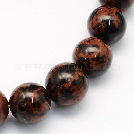 Mogano naturale perle tonde ossidiana fili X-G-S163-6mm-1