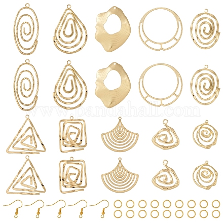 パンダホール DIY ジオメトリ イヤリング作成キット  渦巻き、楕円形、三角形、扇形の合金ペンダントを含む  真鍮のピアスフックと丸カン  ライトゴールド  80個/箱 DIY-TA0005-30-1