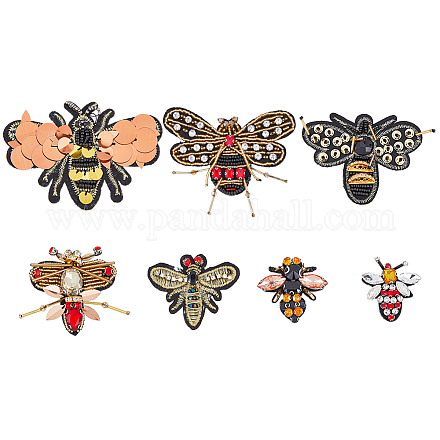 HOBBIESAY 7 Styles Bee Beaded Patches Resin and Rhinestone Garments Appliques Embroidery Sewing Decoratives Patches Insect Patches Accessories for Fabric Cloth Dress DIY Crafting PATC-HY0001-01-1
