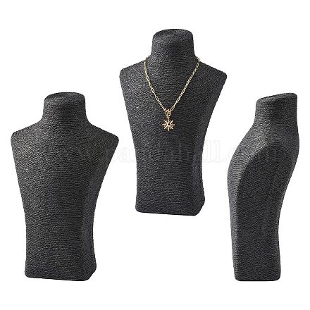 立体的なネックレスの胸像が表示されます  PUマネキンのジュエリーディスプレイ  籐でカバー  ブラック  350x230x80mm NDIS-N001-02A-1
