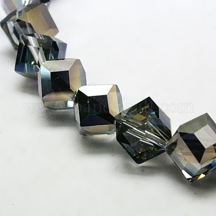 Perles cube moitié plaqué de verre de cristal brins EGLA-F023-D01-1