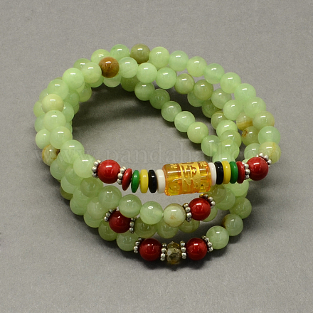 4-Loop Wrap Buddha Meditation Yellow Jade Beaded Bracelets BJEW-R039-15-1