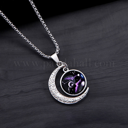 Synthetic Luminaries Stone Moon with 12 Constellations Pendant Necklace LUMI-PW0001-060P-I-1