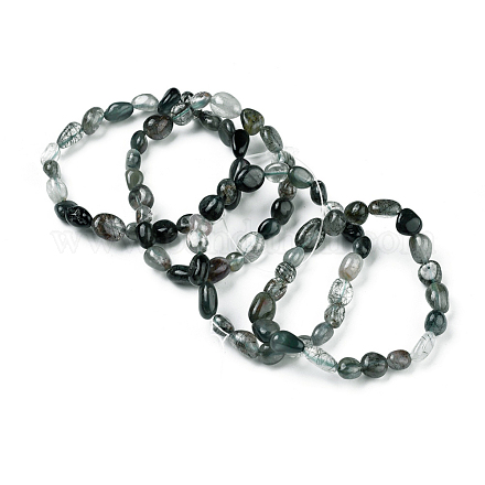 Bracciali elasticizzati con perle di quarzo rutilato verde naturale BJEW-K213-22-1