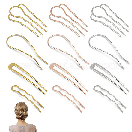 CHGCRAFT 12Styles U-Shape Metal Hair Combs Oval Side Comb Brass Hair Fork Bride Hairpin French Style Hair Stick DIY Hairpins for Women Thick Thin Long Curly Hair OHAR-CA0001-12-1