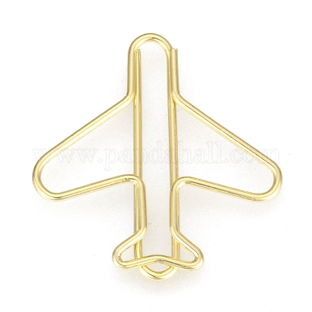 飛行機の形の鉄のペーパークリップ  かわいいペーパークリップ  面白いブックマークマーキングクリップ  ゴールドカラー  27x27x2mm TOOL-F013-04G-1