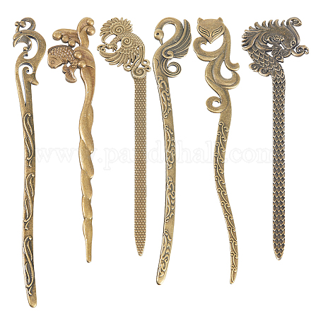 SUNNYCLUE 12Pcs Vintage Bookmarks Metal Antique Bronze Alloy Hairpin Stripe Bookmarks Chinese Style Dragon Phoenix Book Marks Smart Animal Fox Bookmarkers Assorted Retro Bookmark Blanks for Bookworm FIND-SC0006-62-1