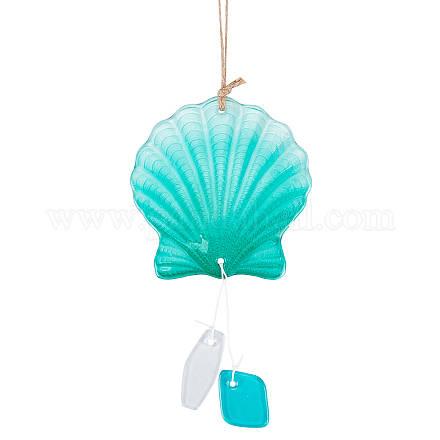 SuperZubehör 1 Stück blaugrüne Glas-Hängemuschel-Ornamente Glas-Anhänger-Dekoration Ozean-Themen-hängende Ornamente mit Hanfseil für Hochzeit HJEW-WH0181-01A-1