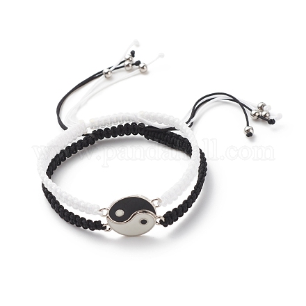 Enamel Yin Yang Matching Couple Braided Bead Bracelets Set BJEW-JB08557-1