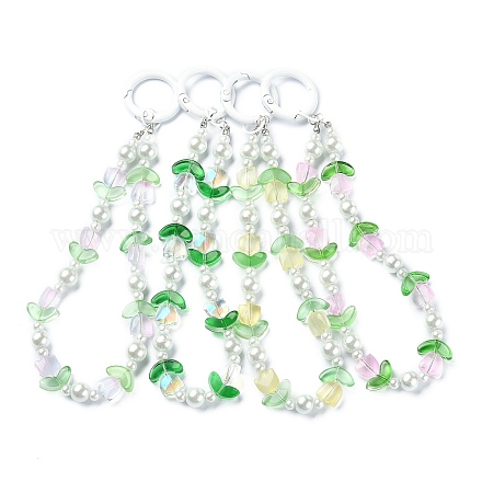 Porte-clés pendentif en perles de verre transparent tulipe KEYC-JKC00493-1