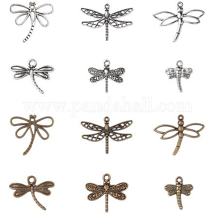 1PandaHall Elite about 48pcs Assorted Dragonfly Charm Pendant Connector for DIY Jewelry Making Accessaries TIBEP-PH0005-08-FF-1