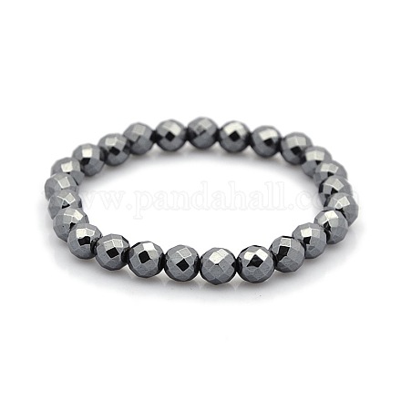 Perlas redondas facetadas de hematita magnética estirar pulseras para regalo de día de san valentín BJEW-M066-05-1