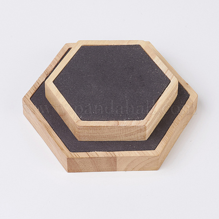 木製のアクセサリーが表示さ  フェイクスエードと  六角  グレー  ビッグ：12x13.6x1.9cm  小さい：9x10.3x1.9cm  2個/セット。 ODIS-E013-05B-1
