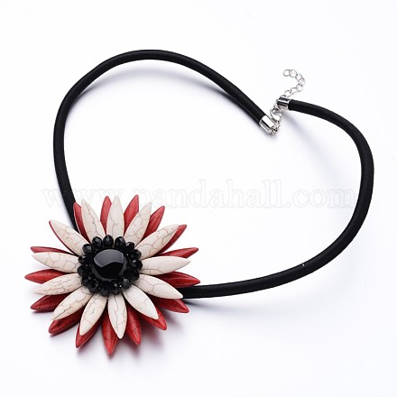 Attractive Dyed Natural Howlite Chrysanthemum Flower Pendant Necklaces NJEW-I203-04-1
