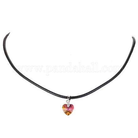 Glass Heart Pendant Necklaces NJEW-JN04476-01-1